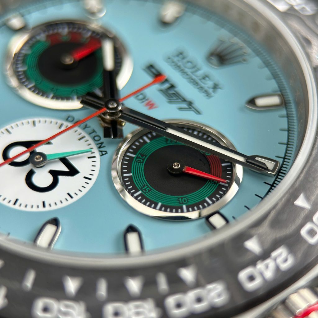 Đồng Hồ Rolex Daytona DiW Ferrari Replica 11 Mặt Tiffany Vỏ Carbon Trắng 40mm