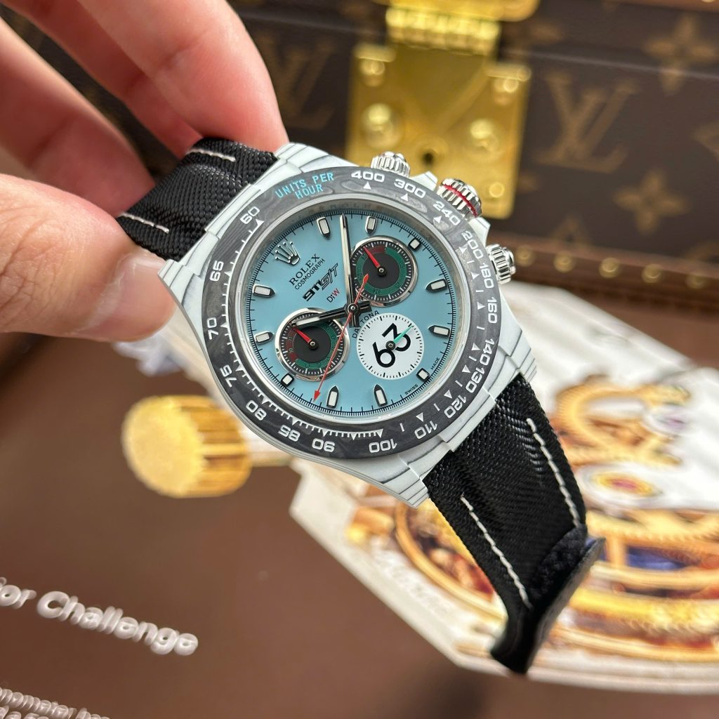 Đồng Hồ Rolex Daytona DiW Ferrari Replica 11 Mặt Tiffany Vỏ Carbon Trắng 40mm