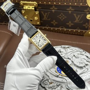 Đồng hồ Cartier Tank Louis Chế Tác 11 Mặt Trắng Dây Da Màu Đen 27.8×38.1mm