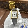 Đồng hồ Cartier Tank Louis Chế Tác Mạ Vàng Mặt Trắng Dây Da Màu Xám 27.8×38.1mm