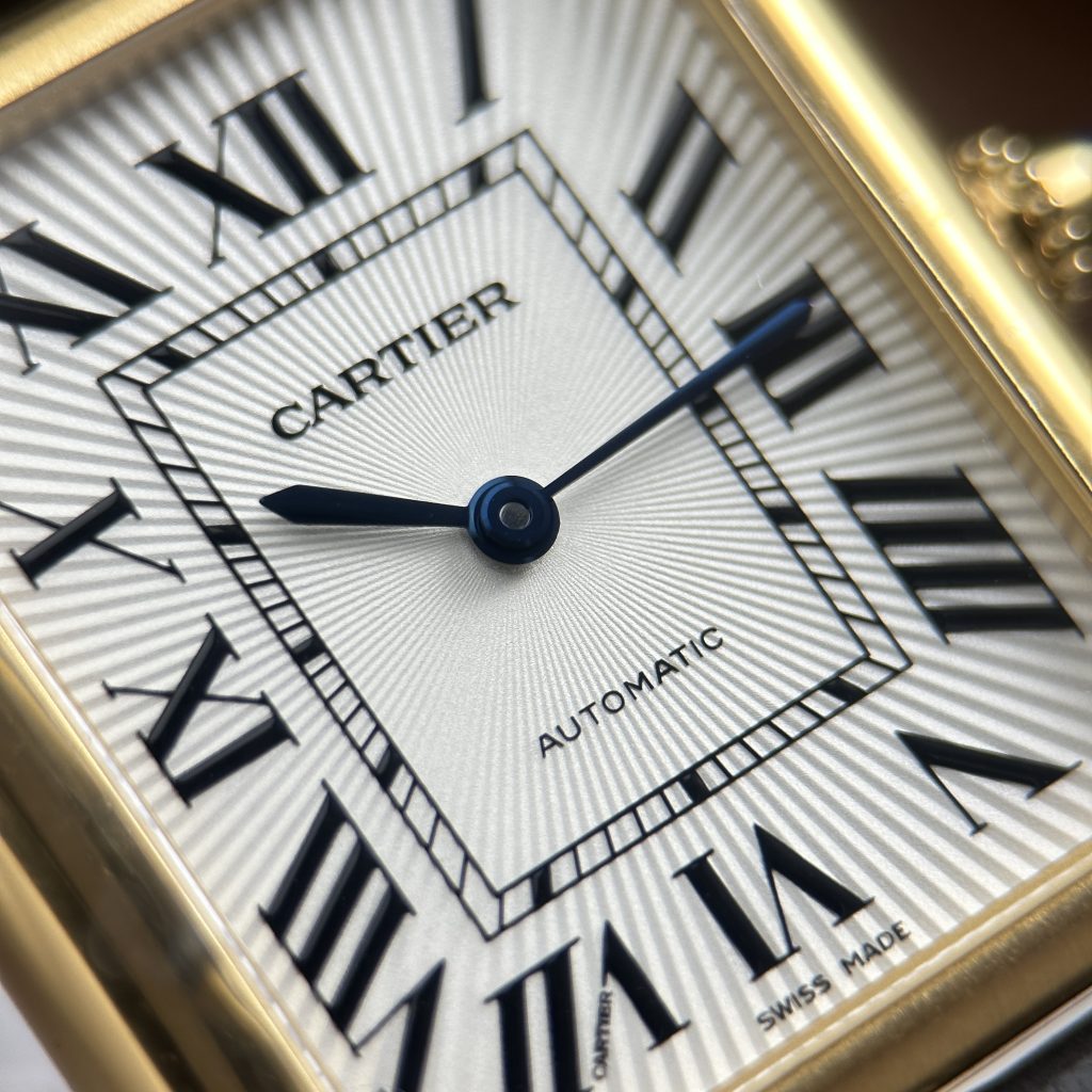 Đồng hồ Cartier Tank Louis Chế Tác Mạ Vàng Mặt Trắng Dây Da Màu Xám 27.8×38.1mm