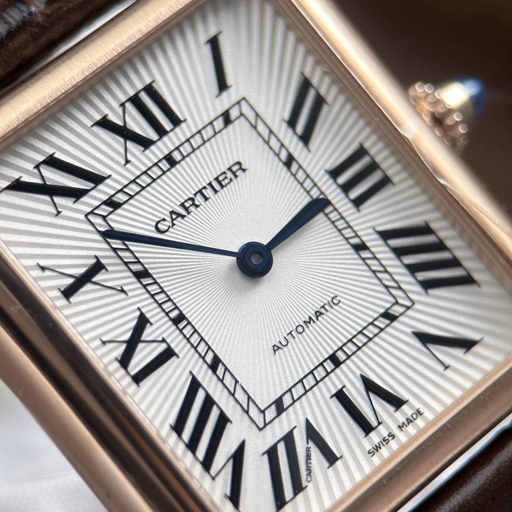 Đồng hồ Cartier Tank Louis mặt trắng mạ vàng hồng máy cơ tự động Fake Cao Cấp 27.8×38.1mm