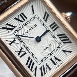 Đồng hồ Cartier Tank Louis mặt trắng mạ vàng hồng máy cơ tự động Fake Cao Cấp 27.8×38.1mm