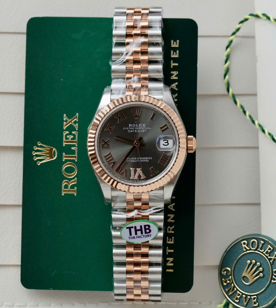 Đồng hồ Rolex DateJust Chế Tác Demi Mặt Xám Cọc Số La Mã Nhà Máy THB 31mm