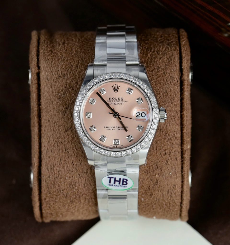 Đồng hồ Rolex DateJust Nữ Đính Đá Mặt Số Hồng Rep 11 Nhà Máy THB 31mm
