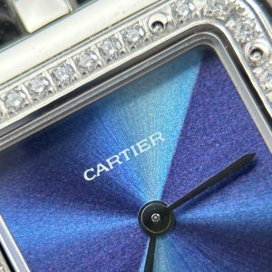Đồng hồ nữ Cartier Panthere Small Model Rep 11 Mặt Xanh Dương Viền Đính Đá CZ 23x30mm