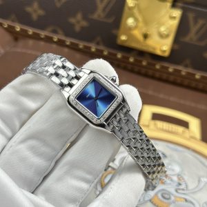 Đồng hồ nữ Cartier Panthere Small Model Rep 11 Mặt Xanh Dương Viền Đính Đá CZ 23x30mm