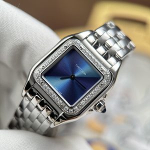 Đồng hồ nữ Cartier Panthere Small Model Rep 11 Mặt Xanh Dương Viền Đính Đá CZ 23x30mm