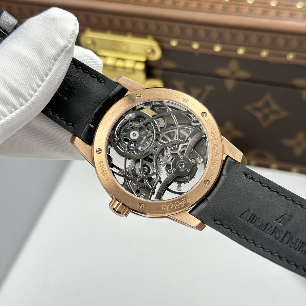 Đồng Hồ Audemars Piguet 26600 Replica Luxury Tourbillon Openworked Mạ Vàng Hồng Dây Da 41mm