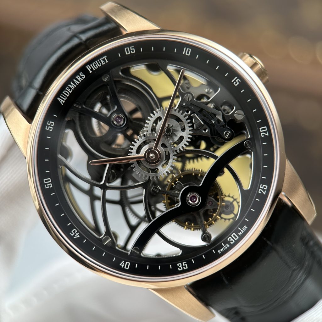 Đồng Hồ Audemars Piguet 26600 Replica Luxury Tourbillon Openworked Mạ Vàng Hồng Dây Da 41mm