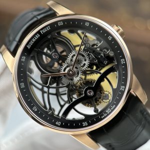 Đồng Hồ Audemars Piguet 26600 Replica Luxury Tourbillon Openworked Mạ Vàng Hồng Dây Da 41mm