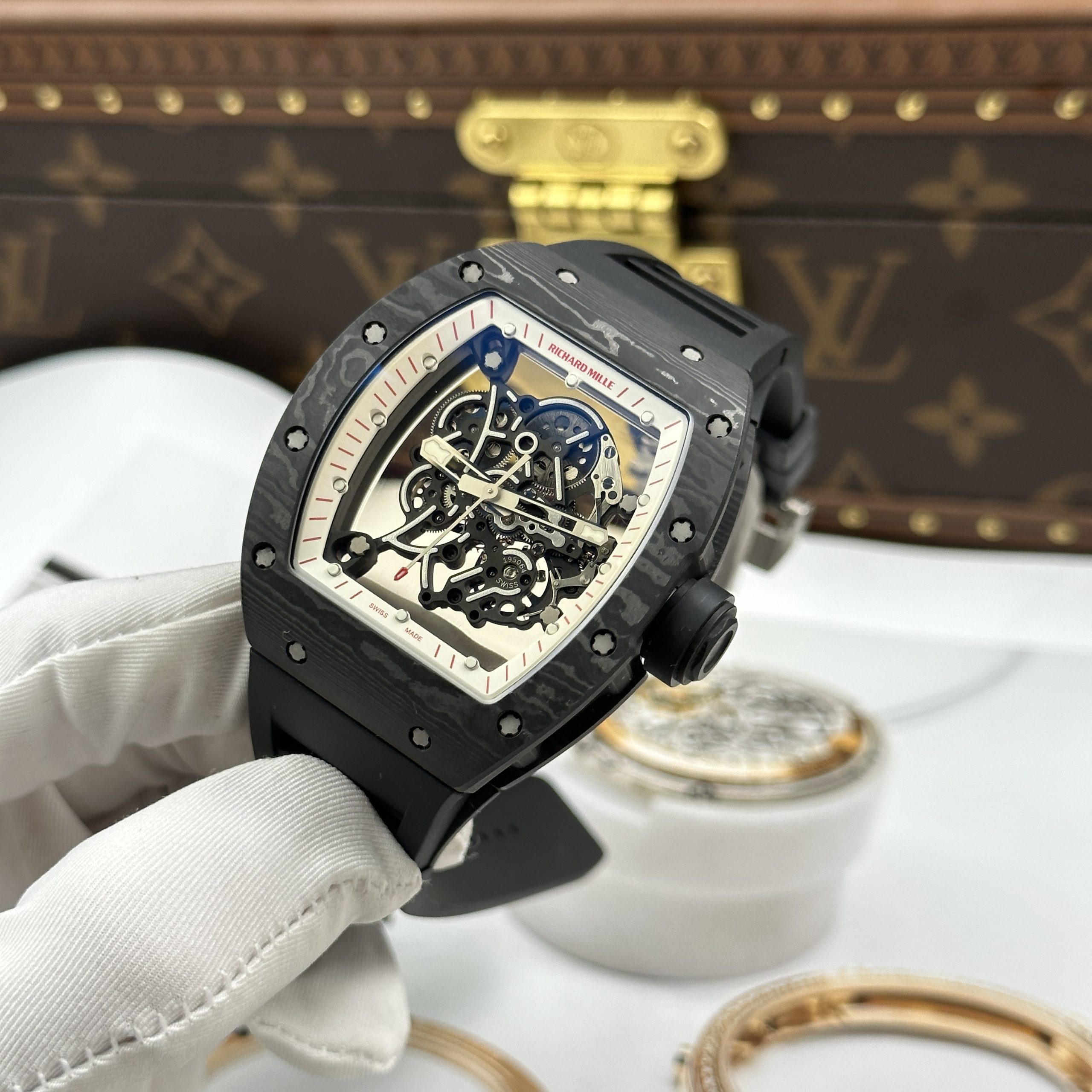 Đồng Hồ Richard Mille Chế Tác Carbon NTPT RM055 Dây Cao Su Đen Nhà Máy ZF 49.9×42 (4) Đồng Hồ Richard Mille Chế Tác Carbon NTPT RM055 Dây Cao Su Đen Nhà Máy ZF 49.9×42.7mm