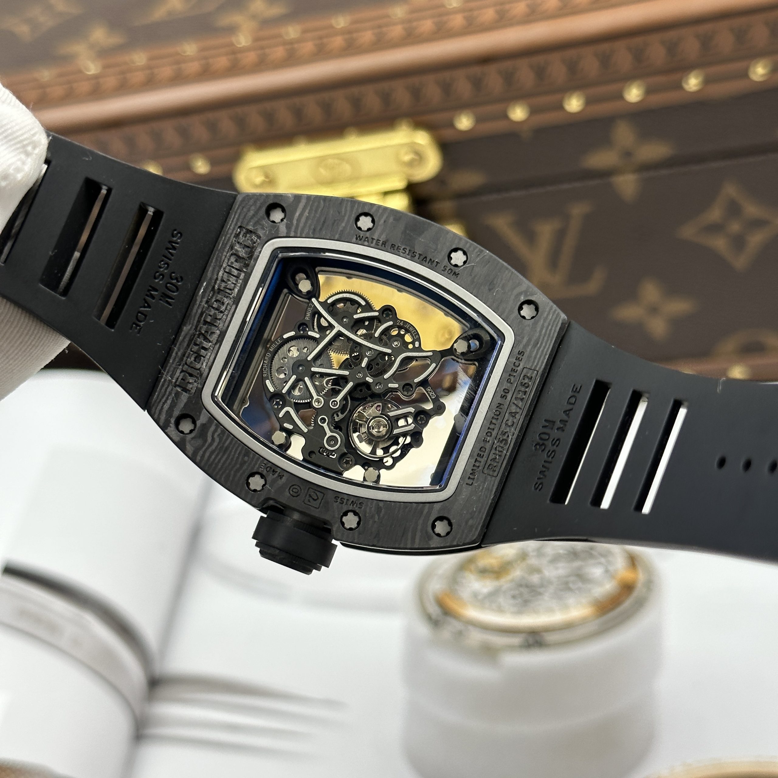 Đồng Hồ Richard Mille Chế Tác Carbon NTPT RM055 Dây Cao Su Đen Nhà Máy ZF 49.9×42 (9) Đồng Hồ Richard Mille Chế Tác Carbon NTPT RM055 Dây Cao Su Đen Nhà Máy ZF 49.9×42.7mm