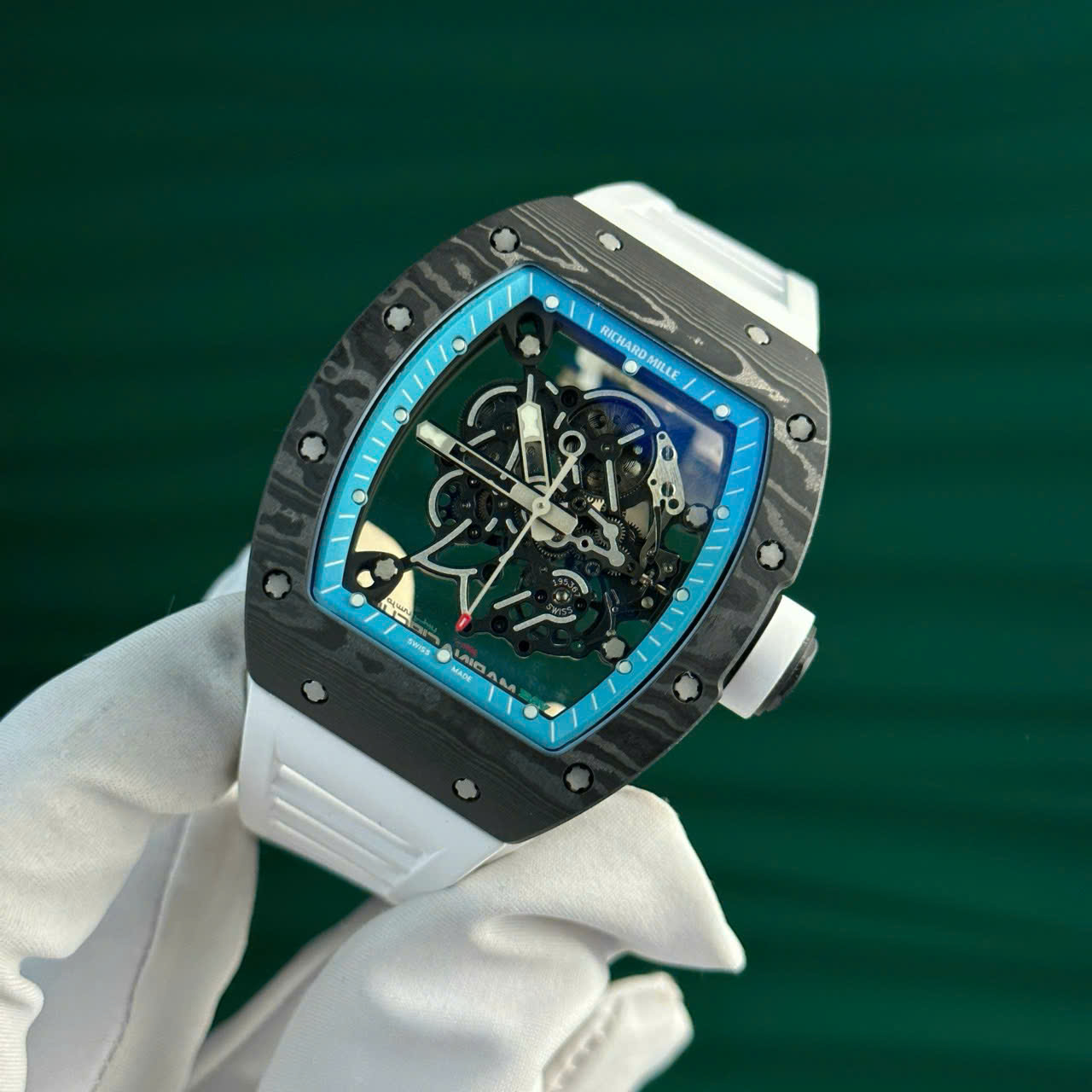 Đồng Hồ Richard Mille Chế Tác Carbon NTPT RM055 Dây Cao Su Trắng Nhà Máy ZF 49.9×42 (14) Đồng Hồ Richard Mille Chế Tác Carbon NTPT RM055 Dây Cao Su Trắng Nhà Máy ZF 49.9×42.7mm