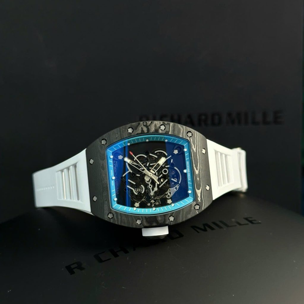 Đồng Hồ Richard Mille Chế Tác Carbon NTPT RM055 Dây Cao Su Trắng Nhà Máy ZF 49.9×42.7mm