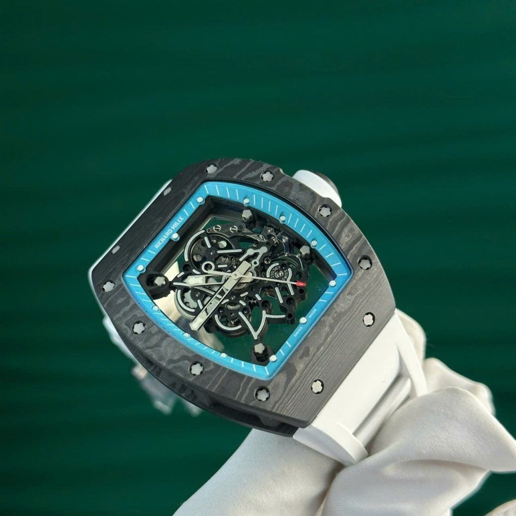 Đồng Hồ Richard Mille Chế Tác Carbon NTPT RM055 Dây Cao Su Trắng Nhà Máy ZF 49.9×42.7mm