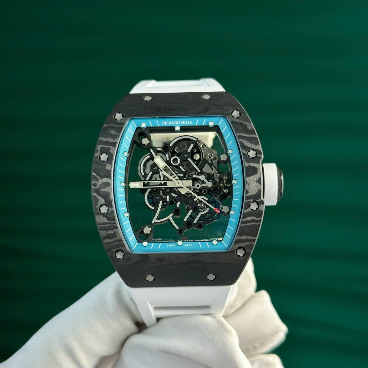 Đồng Hồ Richard Mille Chế Tác Carbon NTPT RM055 Dây Cao Su Trắng Nhà Máy ZF 49.9×42 (8) Đồng Hồ Richard Mille Chế Tác Carbon NTPT RM055 Dây Cao Su Trắng Nhà Máy ZF 49.9×42.7mm