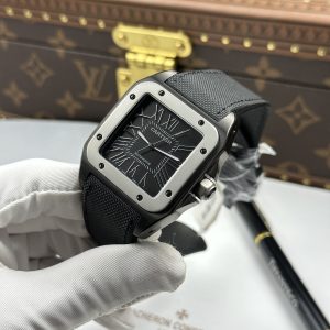 Đồng Hồ Cartier Santos 100 XL Replica 11 Vỏ Mạ ADLC Mặt Đen Viền Xám 41x51mm