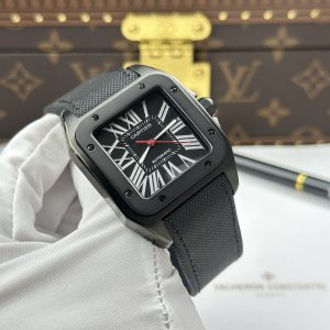 Đồng Hồ Cartier Santos 100 XL Replica Luxury Vỏ Mạ ADLC Mặt Đen 41x51mm