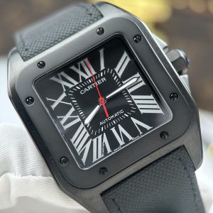 Đồng Hồ Cartier Santos 100 XL Replica Luxury Vỏ Mạ ADLC Mặt Đen 41x51mm