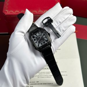 Đồng Hồ Cartier Santos de Cartier Replica Luxury Dây Da Đen Nhà Máy BV 39.8mm
