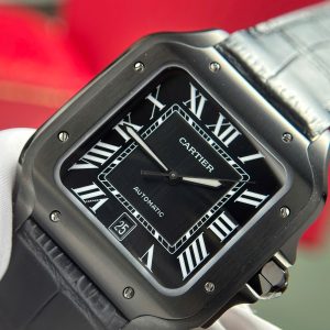 Đồng Hồ Cartier Santos de Cartier Replica Luxury Dây Da Đen Nhà Máy BV 39.8mm