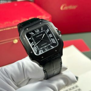 Đồng Hồ Cartier Santos de Cartier Replica Luxury Dây Da Đen Nhà Máy BV 39.8mm