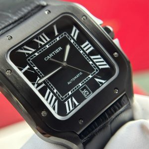 Đồng Hồ Cartier Santos de Cartier Replica Luxury Dây Da Đen Nhà Máy BV 39.8mm