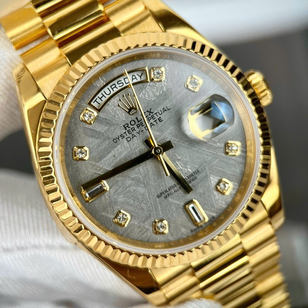 Đồng Hồ Rolex Day-Date Chế Tác Bọc Vàng Gold 18k Mặt Thiên Thạch Nhà Máy GM 36mm