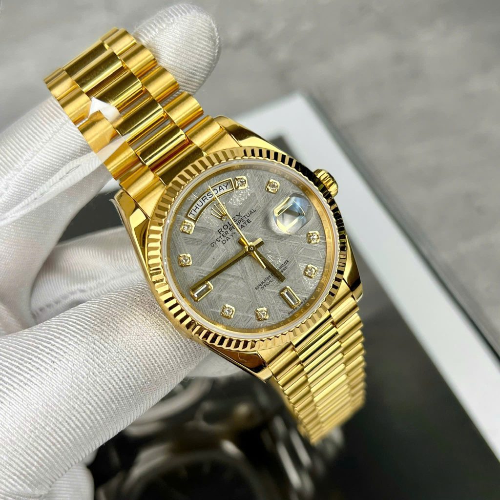 Đồng Hồ Rolex Day-Date Chế Tác Bọc Vàng Gold 18k Mặt Thiên Thạch Nhà Máy GM 36mm